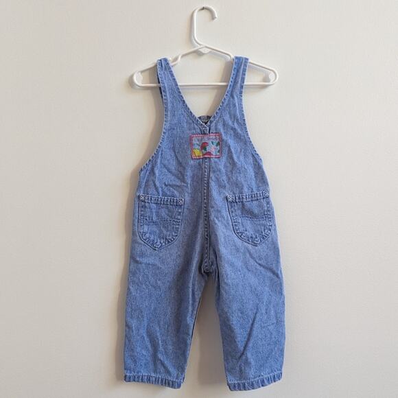 Vtg Lee Overalls Baby Girls Sz 18m 90s Blue Denim Classic Staple Light Wash - Picture 4 of 6